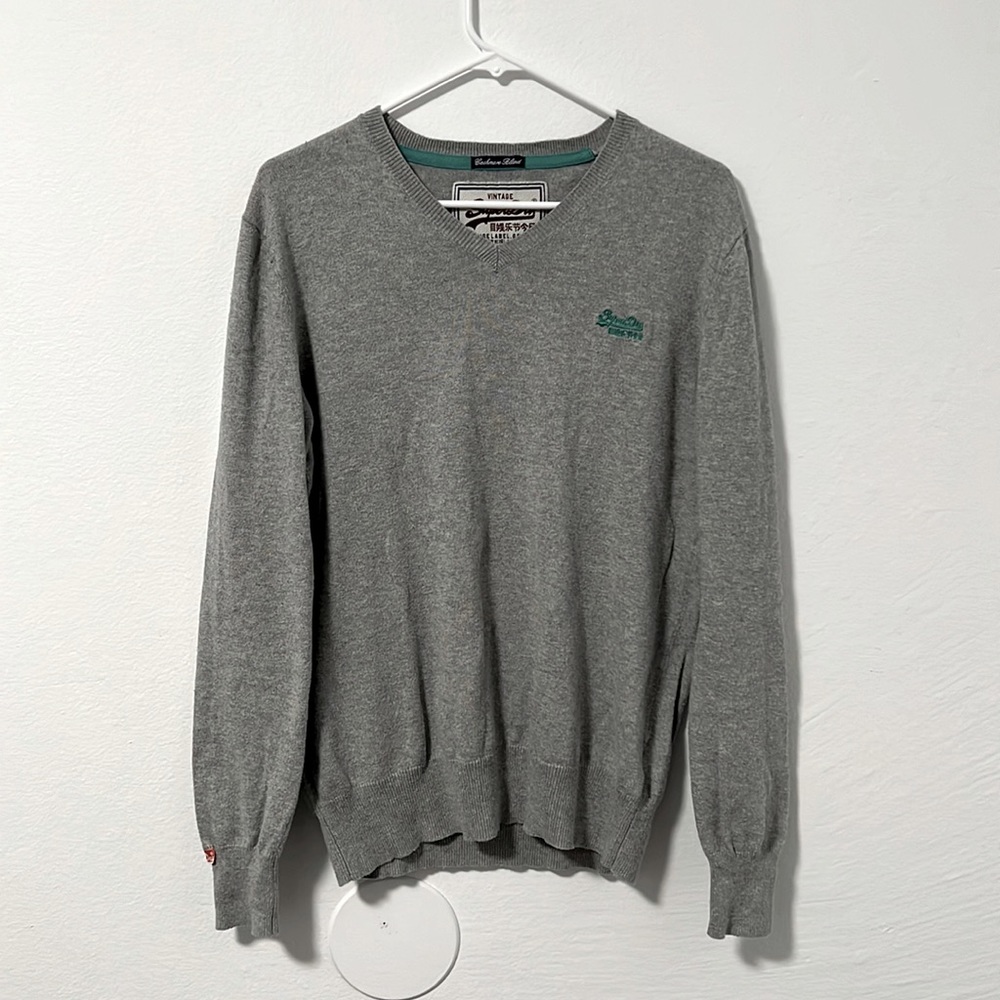 Superdry cashmere blend v-neck sweater, size L (but fits more like M)